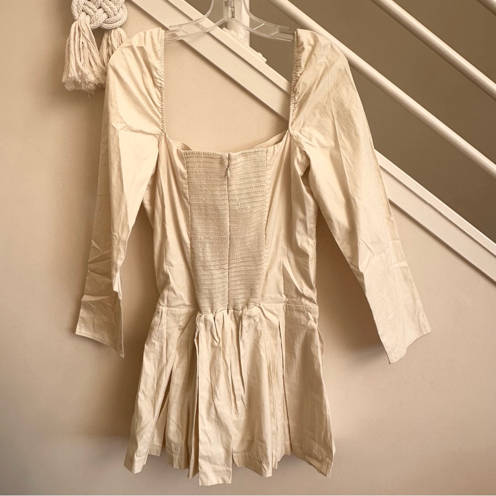 Reformation Luella Long Sleeve Square Neck Pleated Skirt Mini Dress Cream 12 NWT - Picture 5 of 15